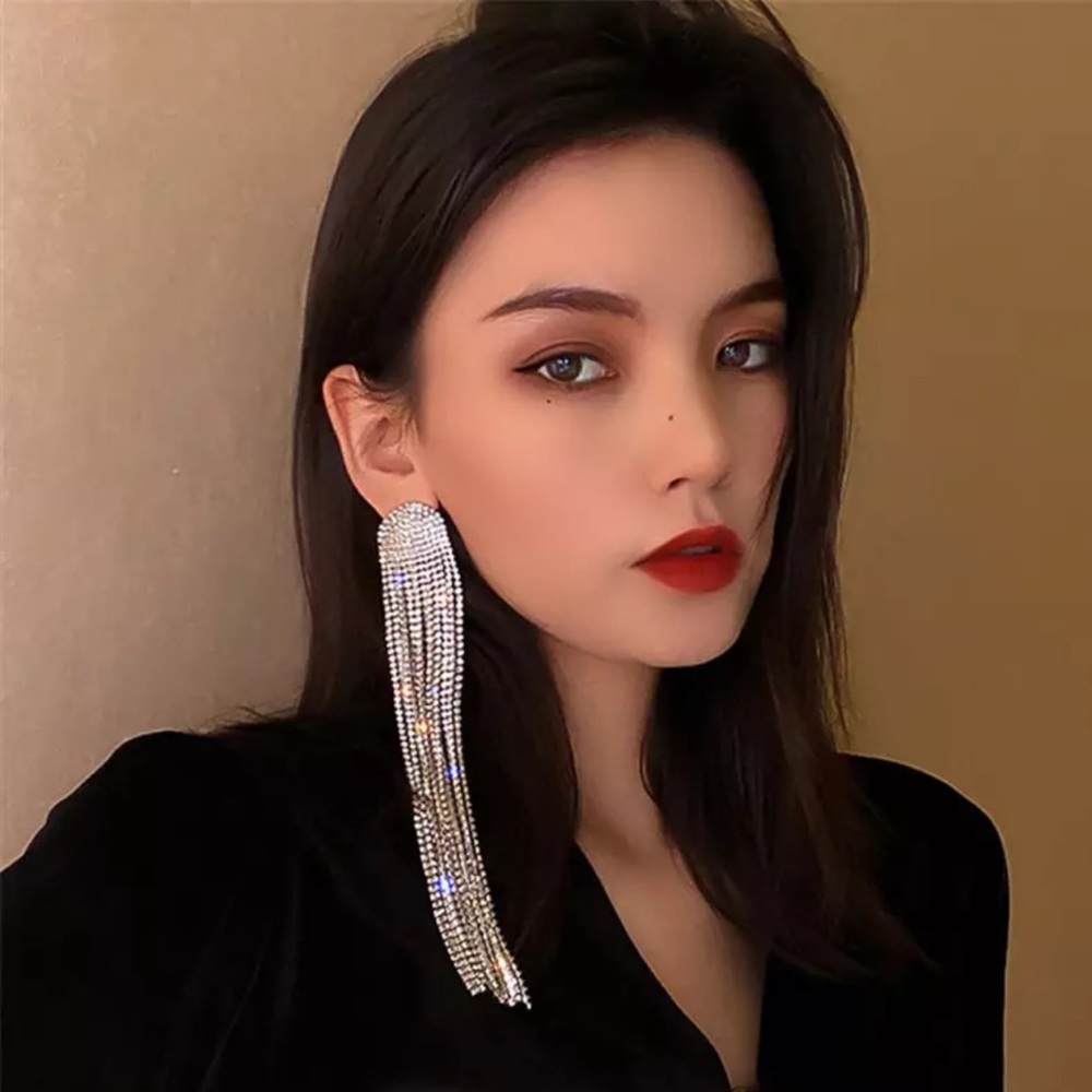 NEW DIAMOND STERLING SILVER LONG TASSEL EARRINGS - Picture 2 of 6